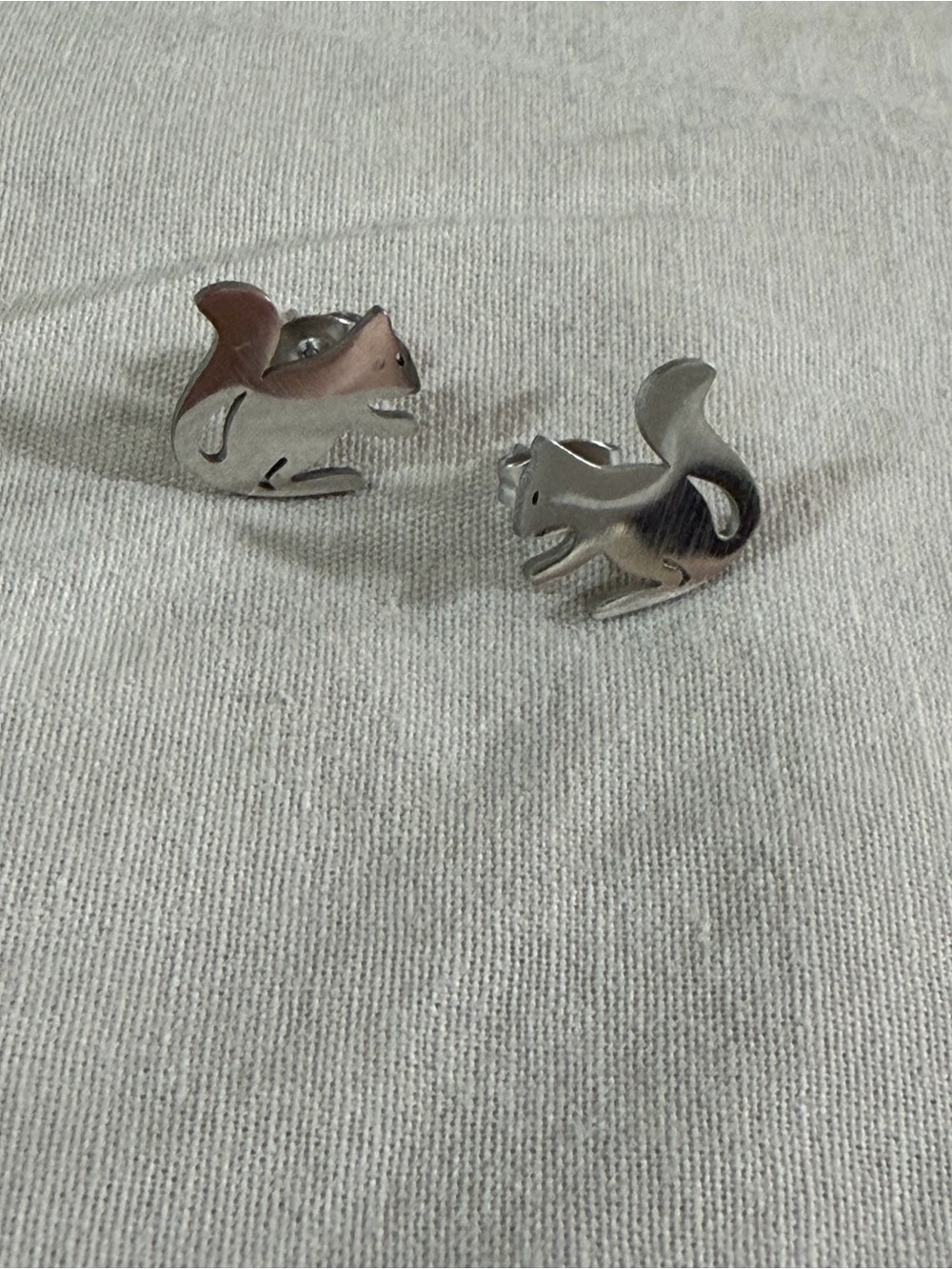 Silver Squirrel Stud Earrings Whimsical Minimalist - New